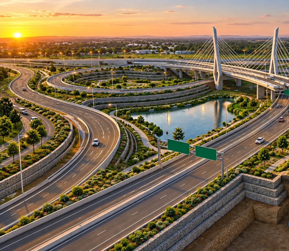 Highway infrastructure at sunset